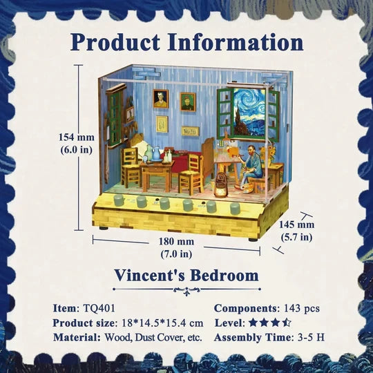 DIY miniatuurhuis Vincent’s Bedroom met geluid en stofkap, 18 cm