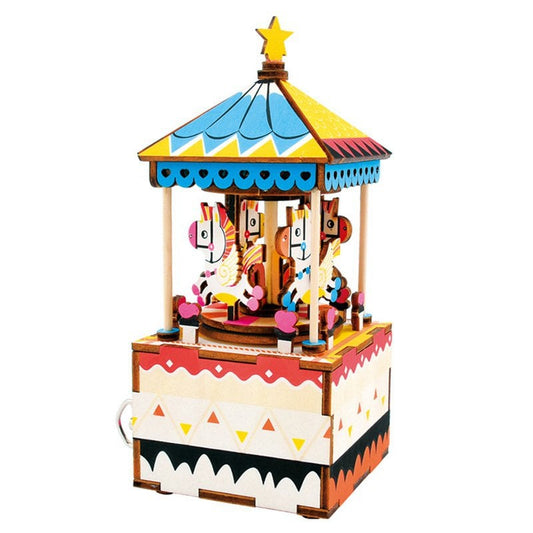 Robotime merry-go-round houten muziekdoos puzzel
