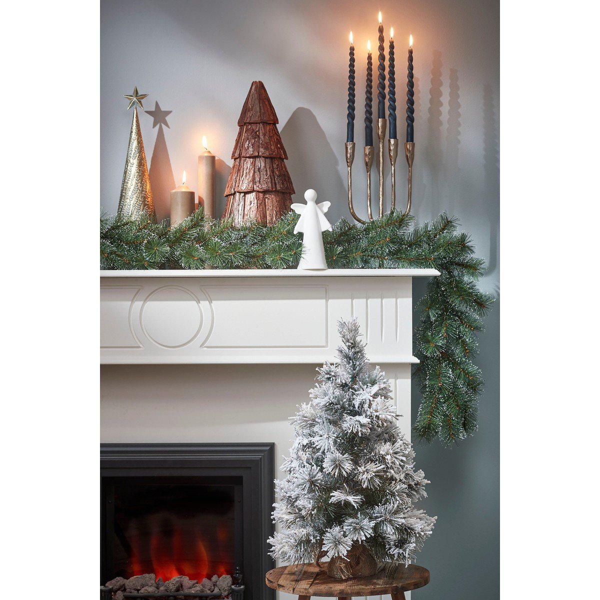 Dinsmore besneeuwde kunstkerstboom in jute, 60 cm, Ø 50 cm