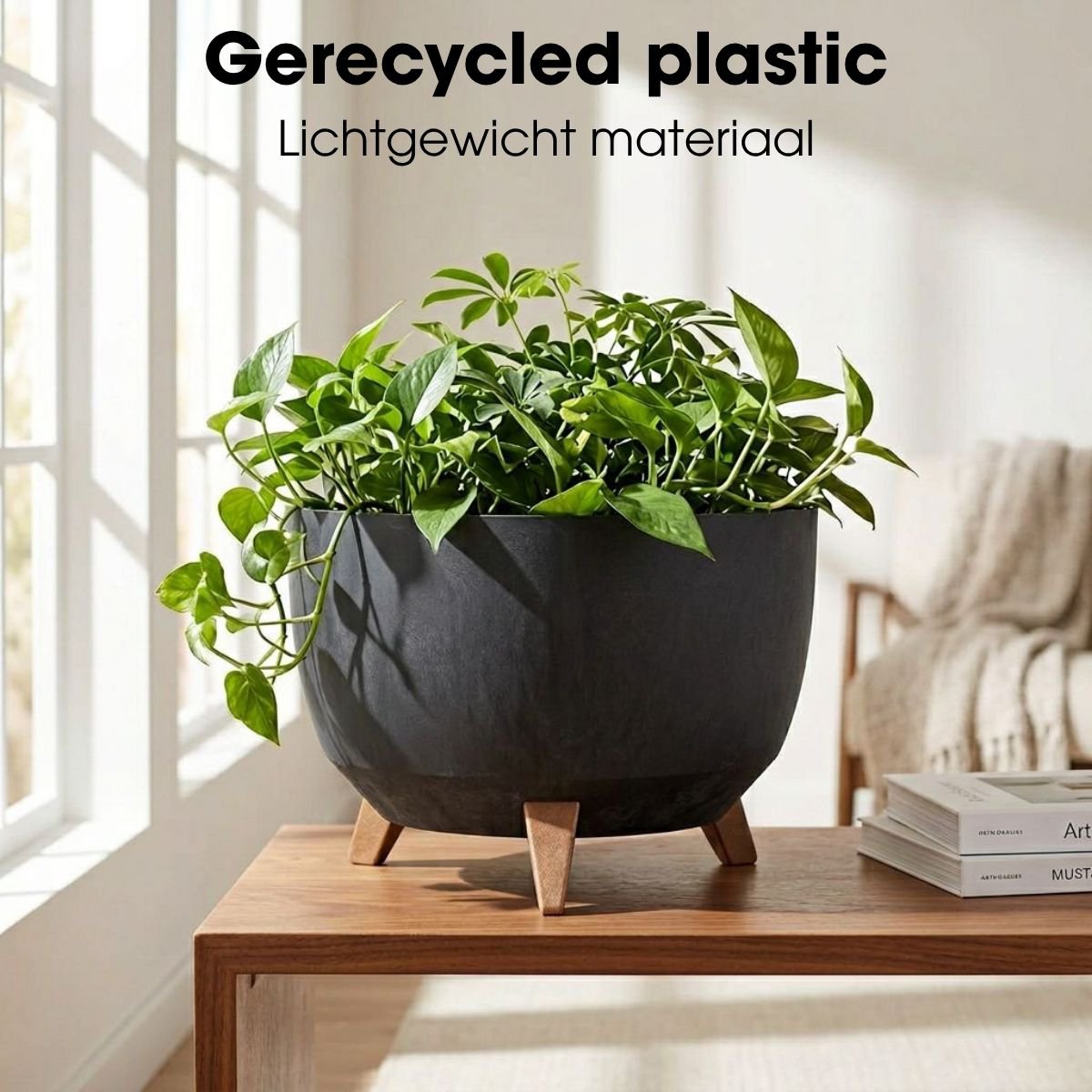 Doppio bloempot zwart cementlook Ø40 cm op poten