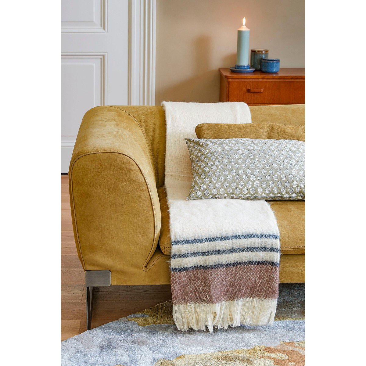 Plaid met strepen en franjes, beige, 130 × 180 cm