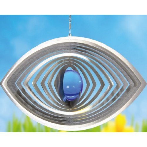 Windspinner ellips RVS met glaskogel, 22 cm