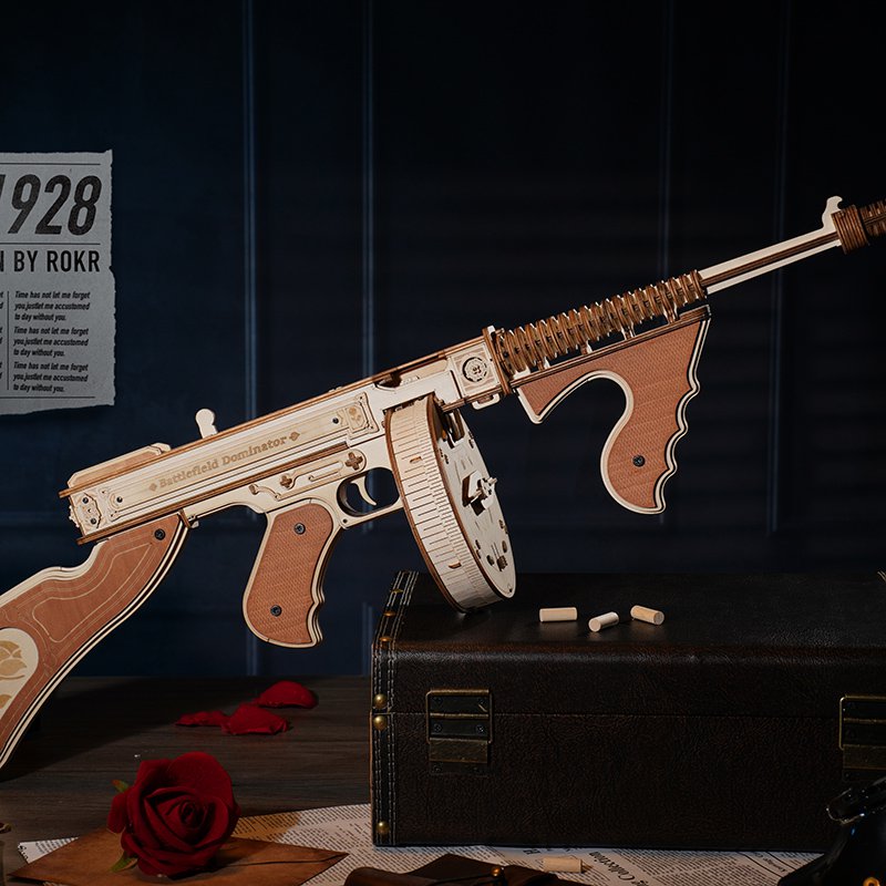 Submachine Gun houten 3D puzzel, 69,7 × 13,8 × 17,8 cm