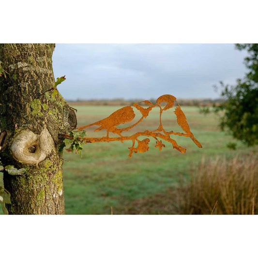 Roest metalen mees paartje wanddecoratie lucky birds