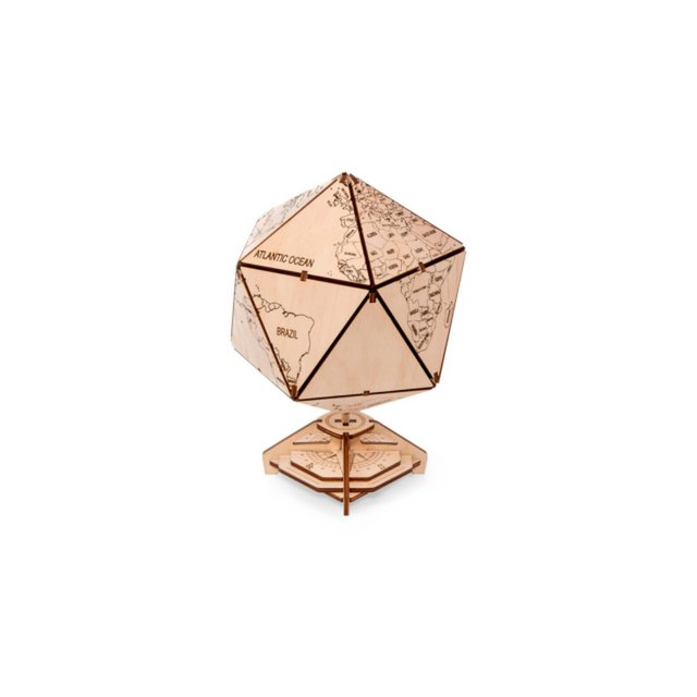 3D houten modelbouw icosaëdrische wereldbol naturel 16,4 × 16,4 × 23 cm – 97 stukjes