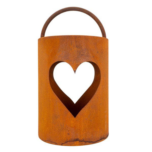 Roestmetalen lantaarn met hart, 2 maten