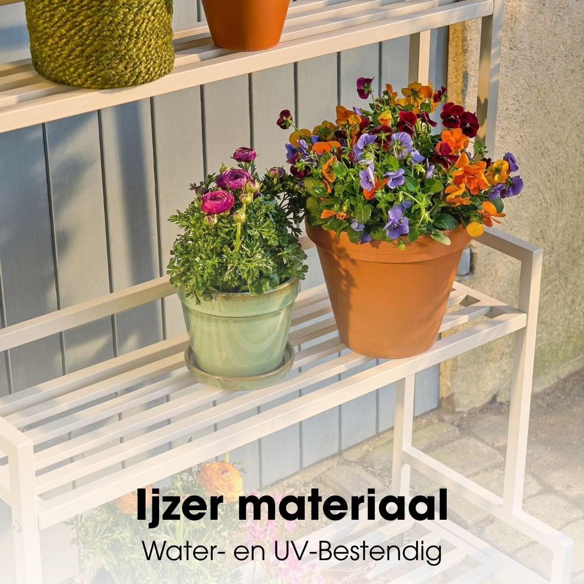 Greenrax plantenstandaard met wielen, off-white, 80 × 35 × 100 cm