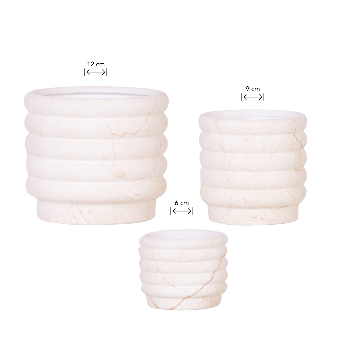 Marble Light sierpotten, set van 3, Ø 6, 9 en 12 cm