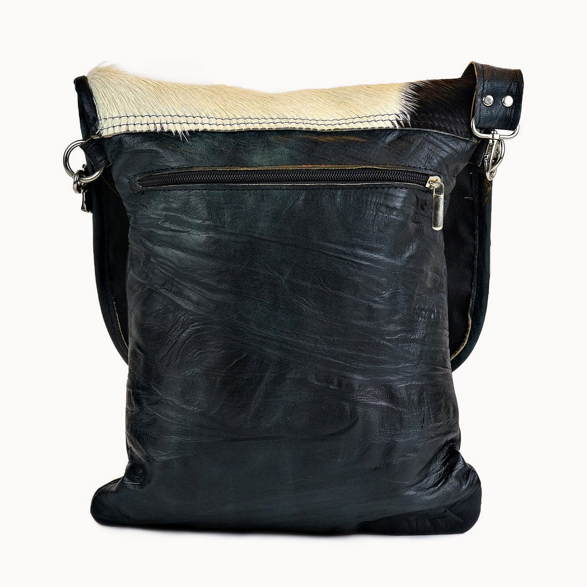 Polly leren schoudertas met koeienvacht, 24 × 32 cm