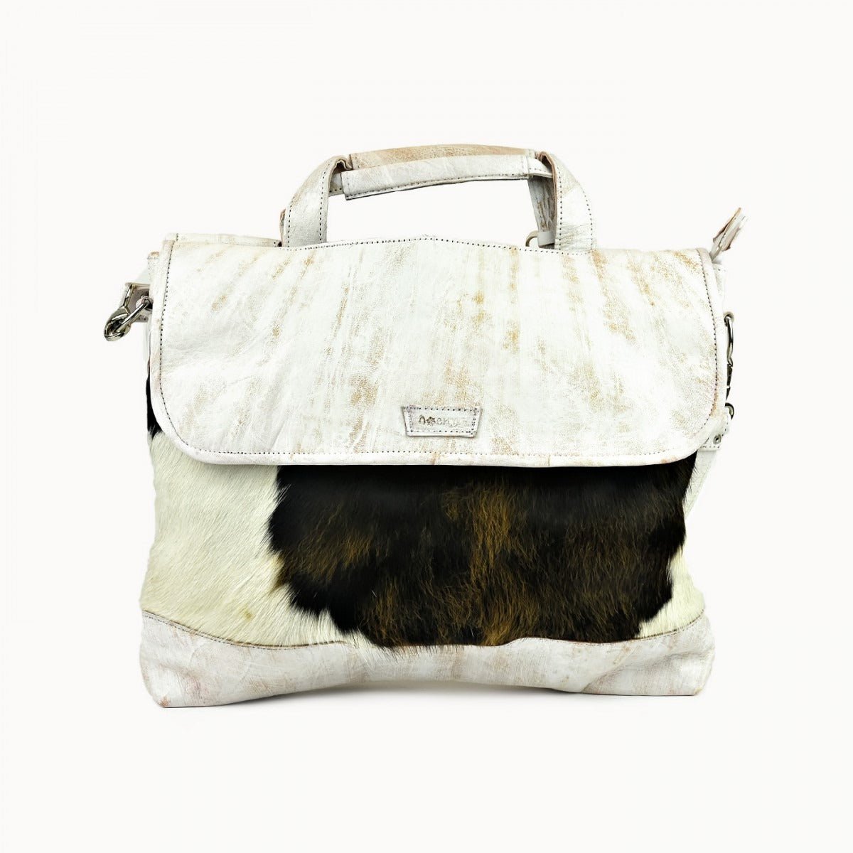 Rana leren tas met koeienvacht, 41 × 6 × 31 cm