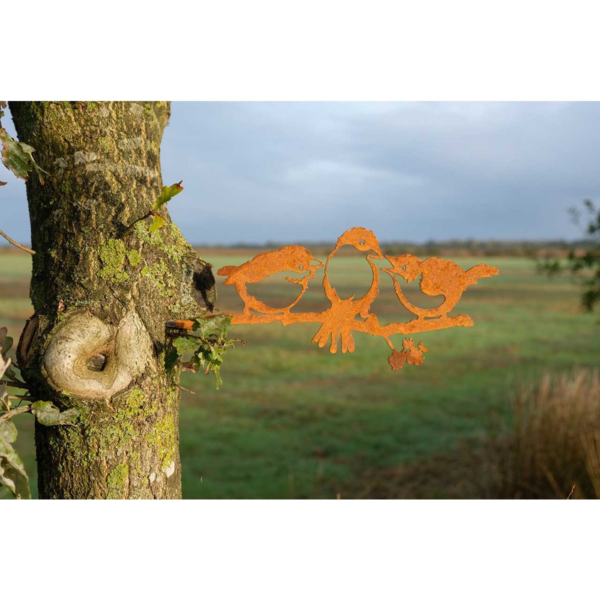 Roest metalen kuikens wanddecoratie lucky birds