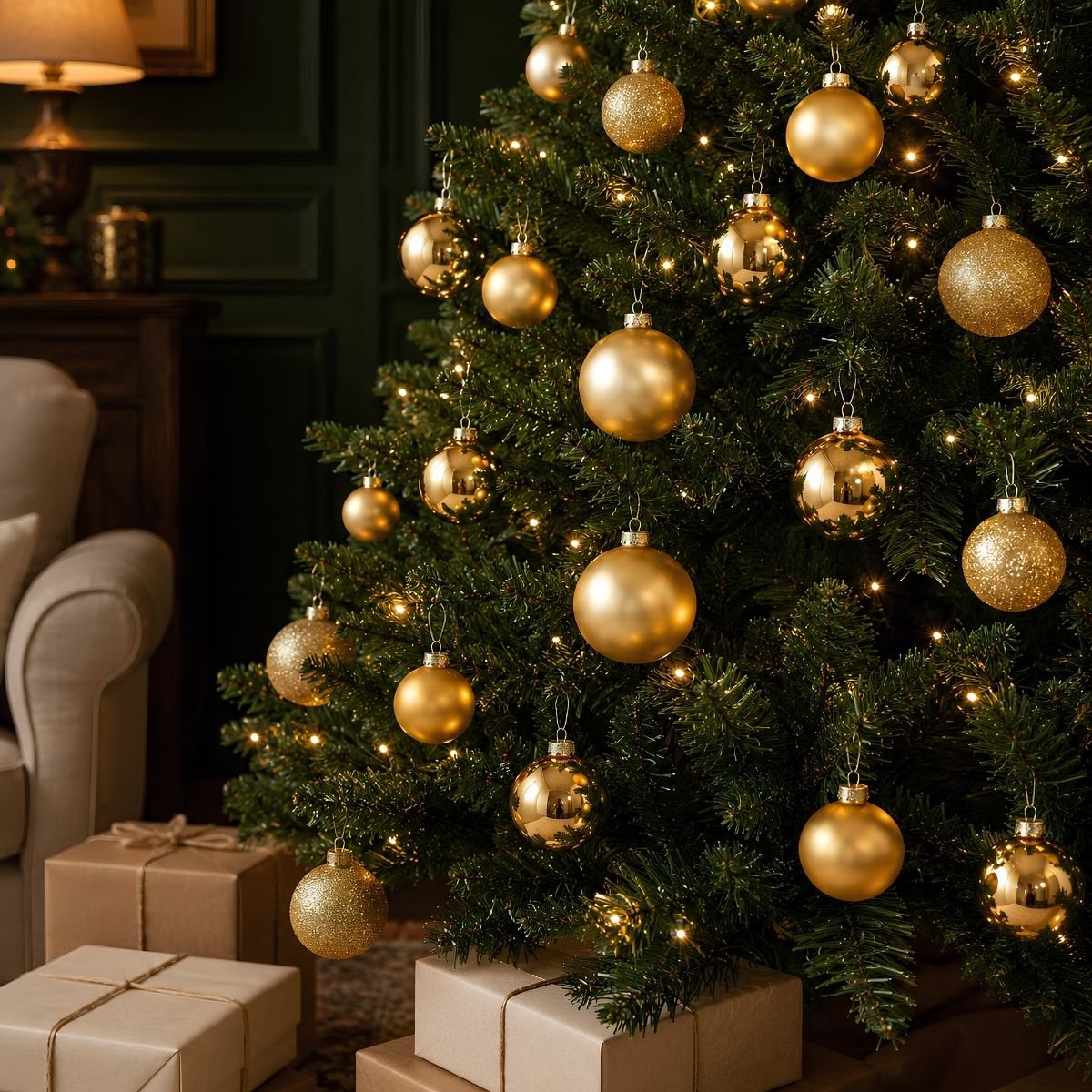 Goudkleurige glazen kerstballen, set 42 stuks