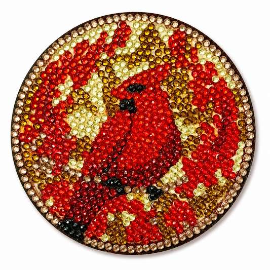 Kardinaal onderzetter, diamond painting voltooid, 9,5 cm
