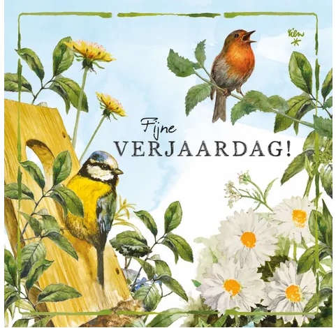 Rien Poortvliet Wenskaart – Fijne verjaardag vogels – 13,5 x 13,5 cm