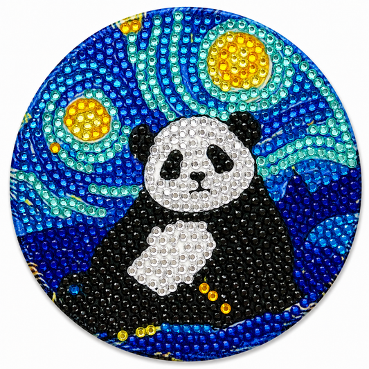 Panda onderzetter, diamond painting voltooid, 9,5 cm