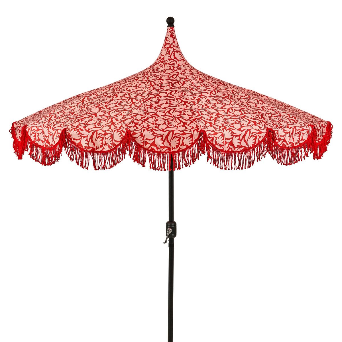 Rode parasol met bloemenprint en franjes Ø235 cm