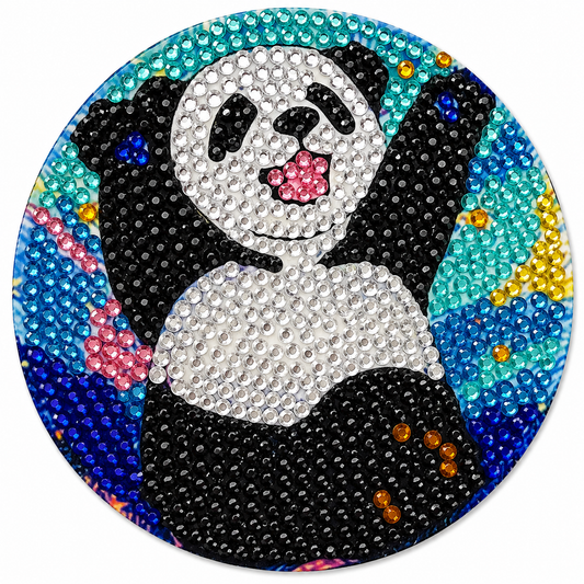 Panda onderzetter, diamond painting voltooid, 9,5 cm