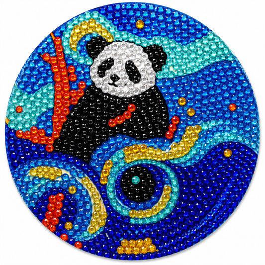 Panda onderzetter, diamond painting voltooid, 9,5 cm