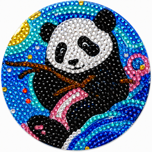 Panda onderzetter, diamond painting voltooid, 9,5 cm