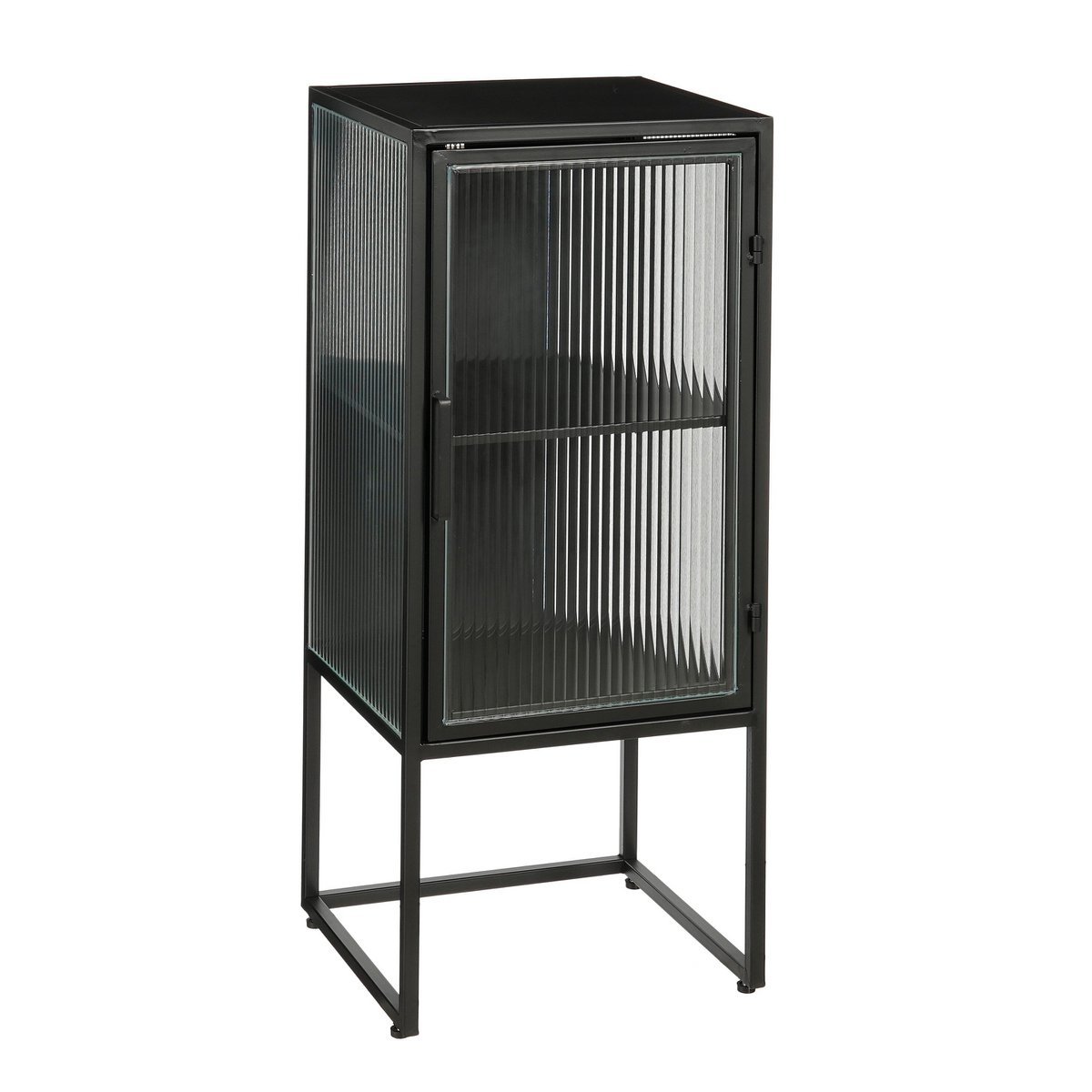 Clifton opbergkast zwart, geribbeld glas, 90 cm