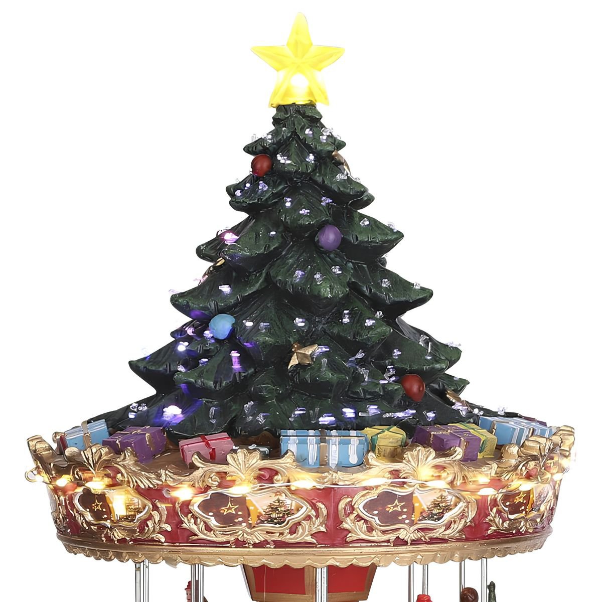 Kerstdorp carrousel met kerstboom, muziek en verlichting, 22 × 22 × 35 cm