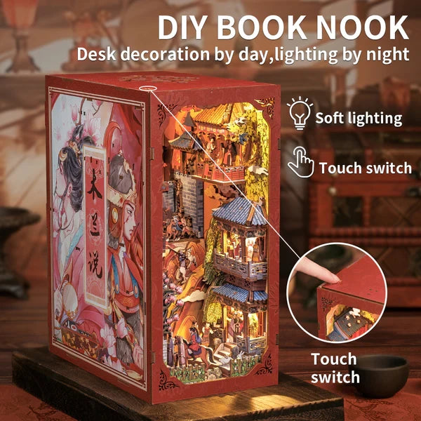 The Legend of Mulan book nook, 18 × 11 × 23 cm