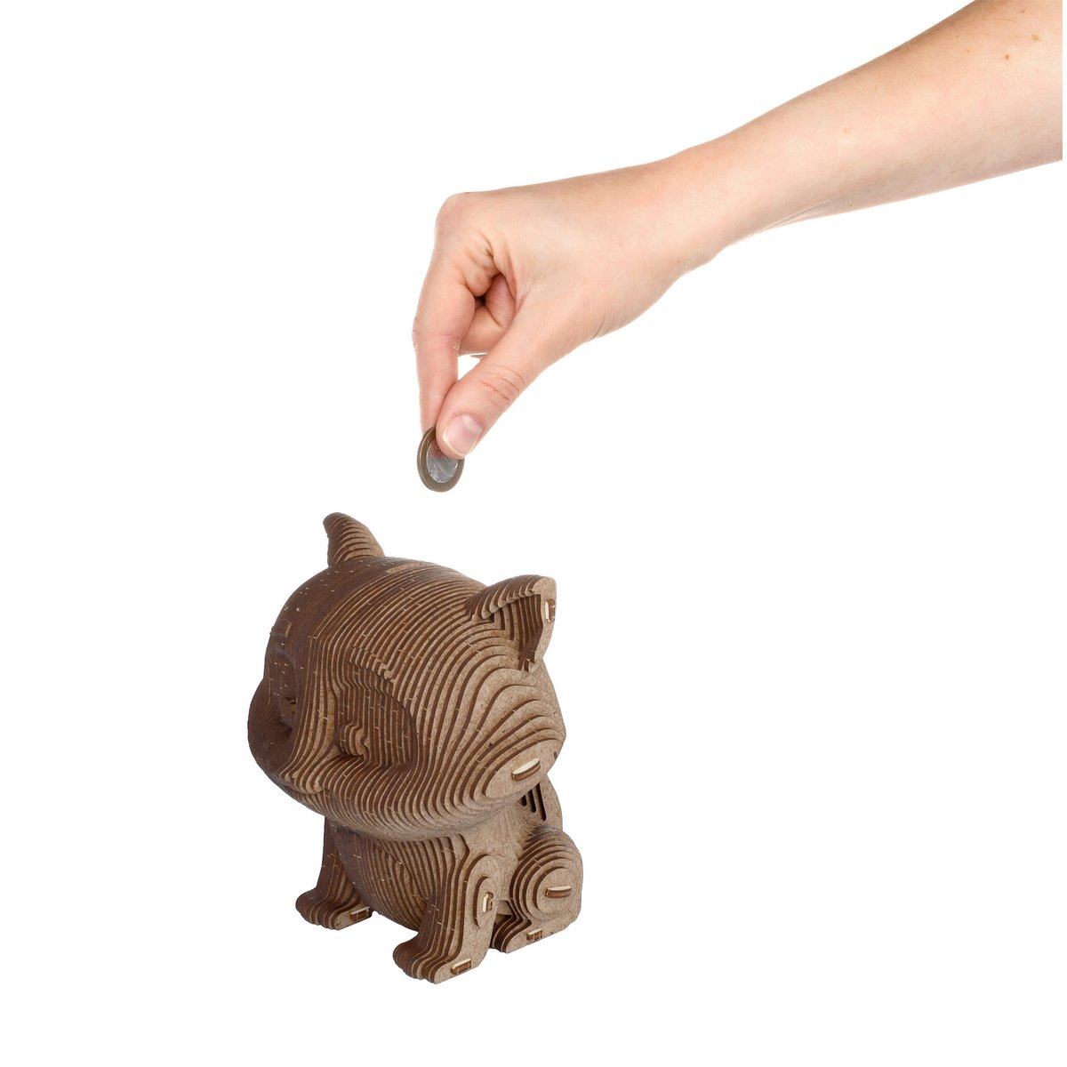 DIY houten spaarpot kat, 13,6 x 12,7 x 14,1 cm