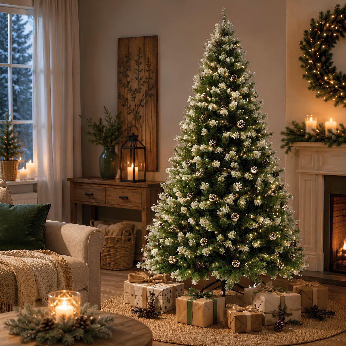 Pittsburgh frosted kunstkerstboom met dennenappels, 185 cm