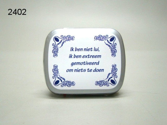Ik ben niet lui, blikje met pepermunt