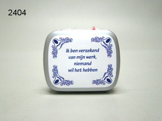 Ik ben verzekerd, blikje met pepermunt
