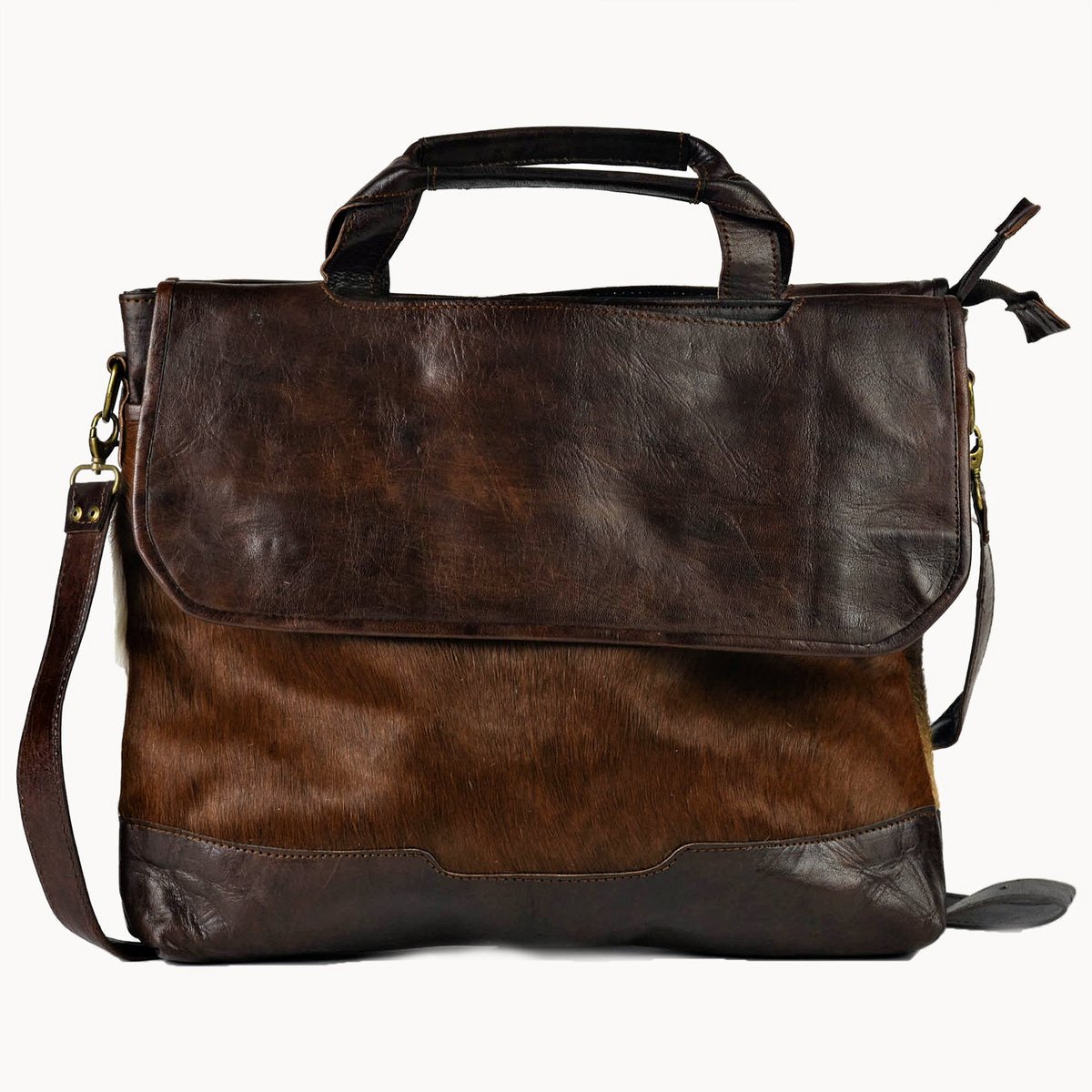Rana leren tas met koeienvacht, 41 × 6 × 31 cm