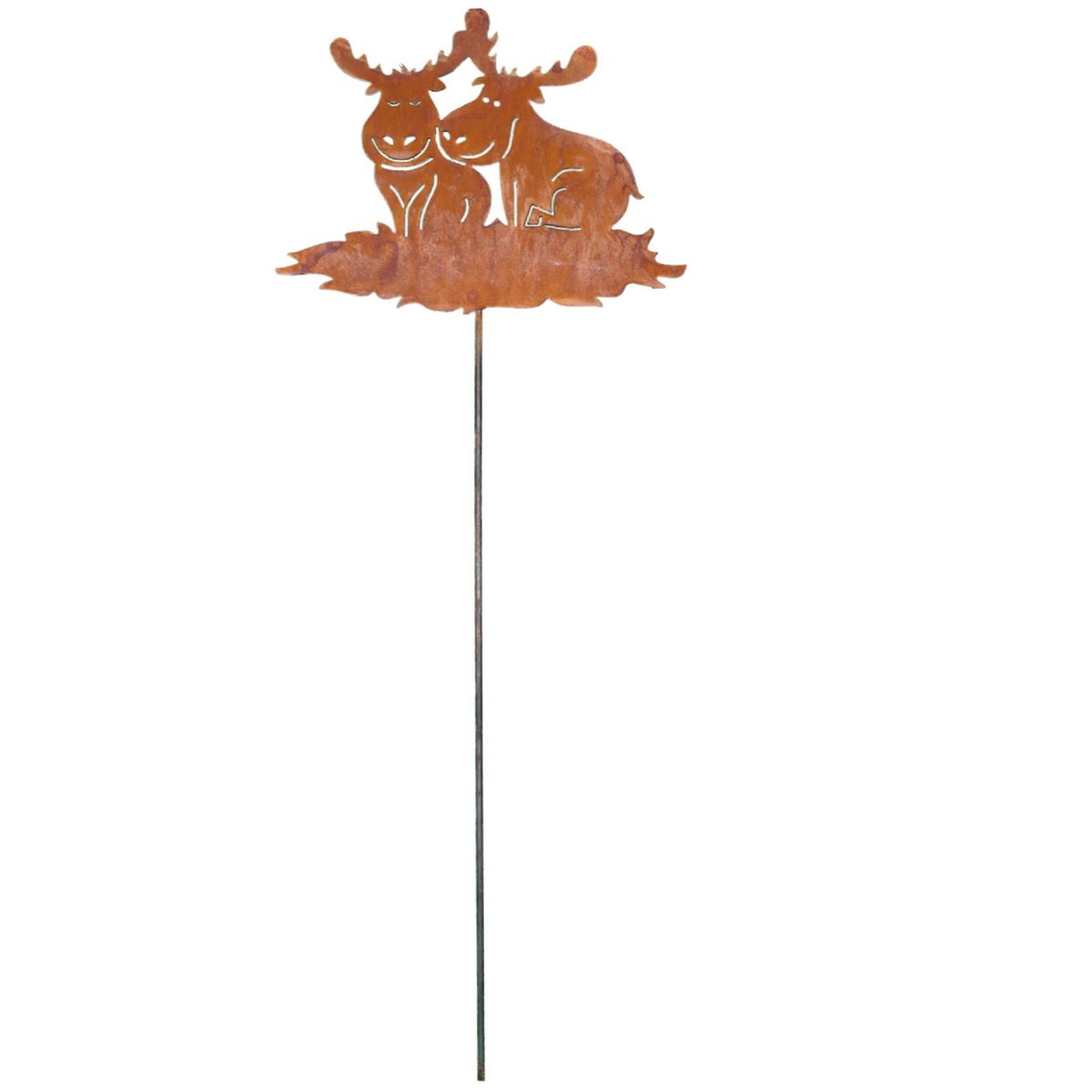 Roestmetalen elandenpaar op tuinsteker, 24 cm