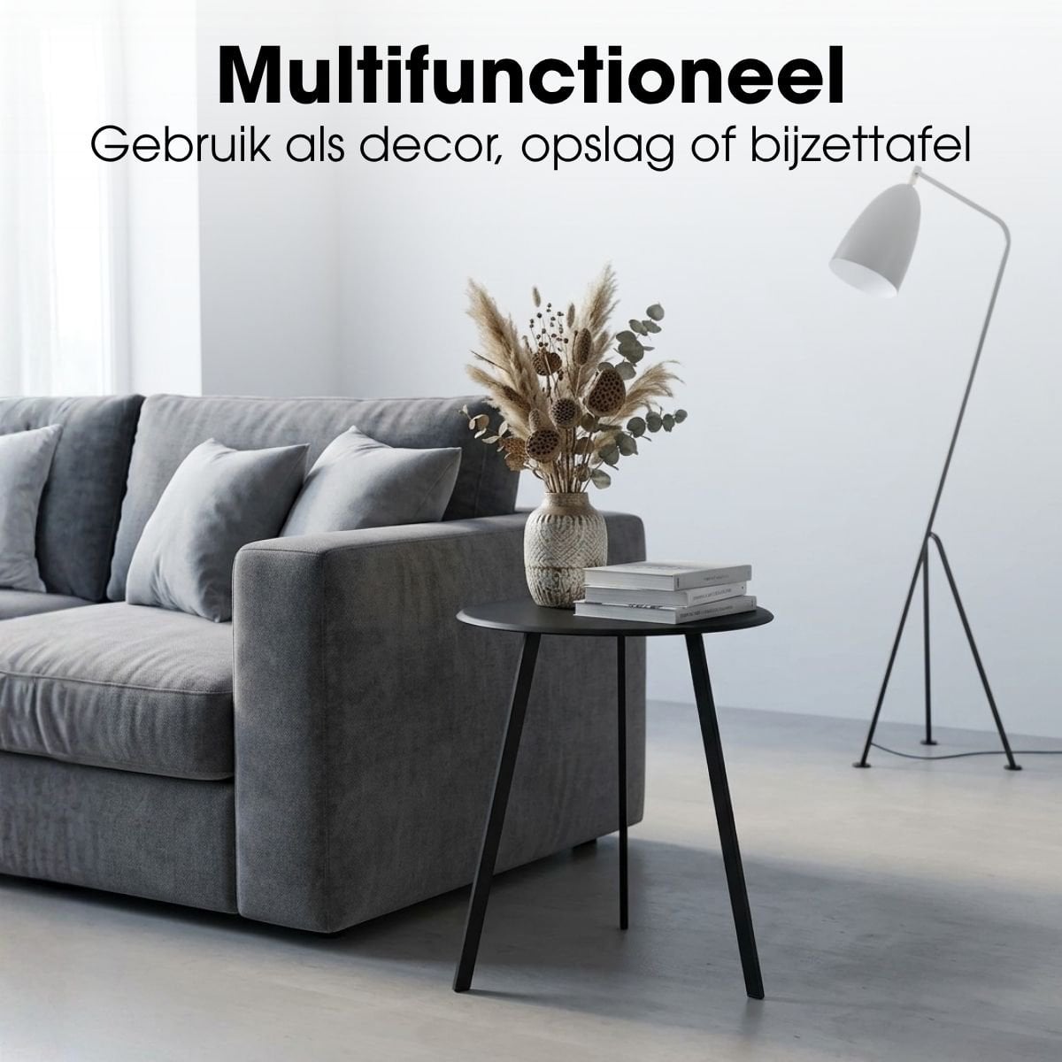 Seattle ronde metalen bijzettafel zwart, 38 × 38 × 45 cm