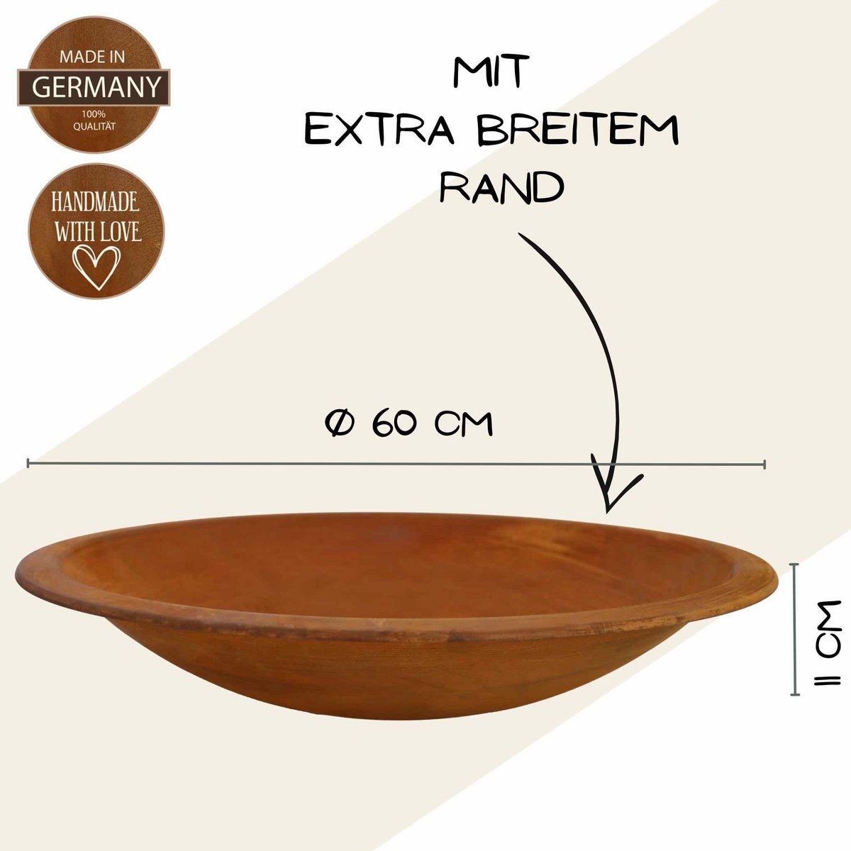 Roestkleurige plantschaal, 50, 60 of 72 cm