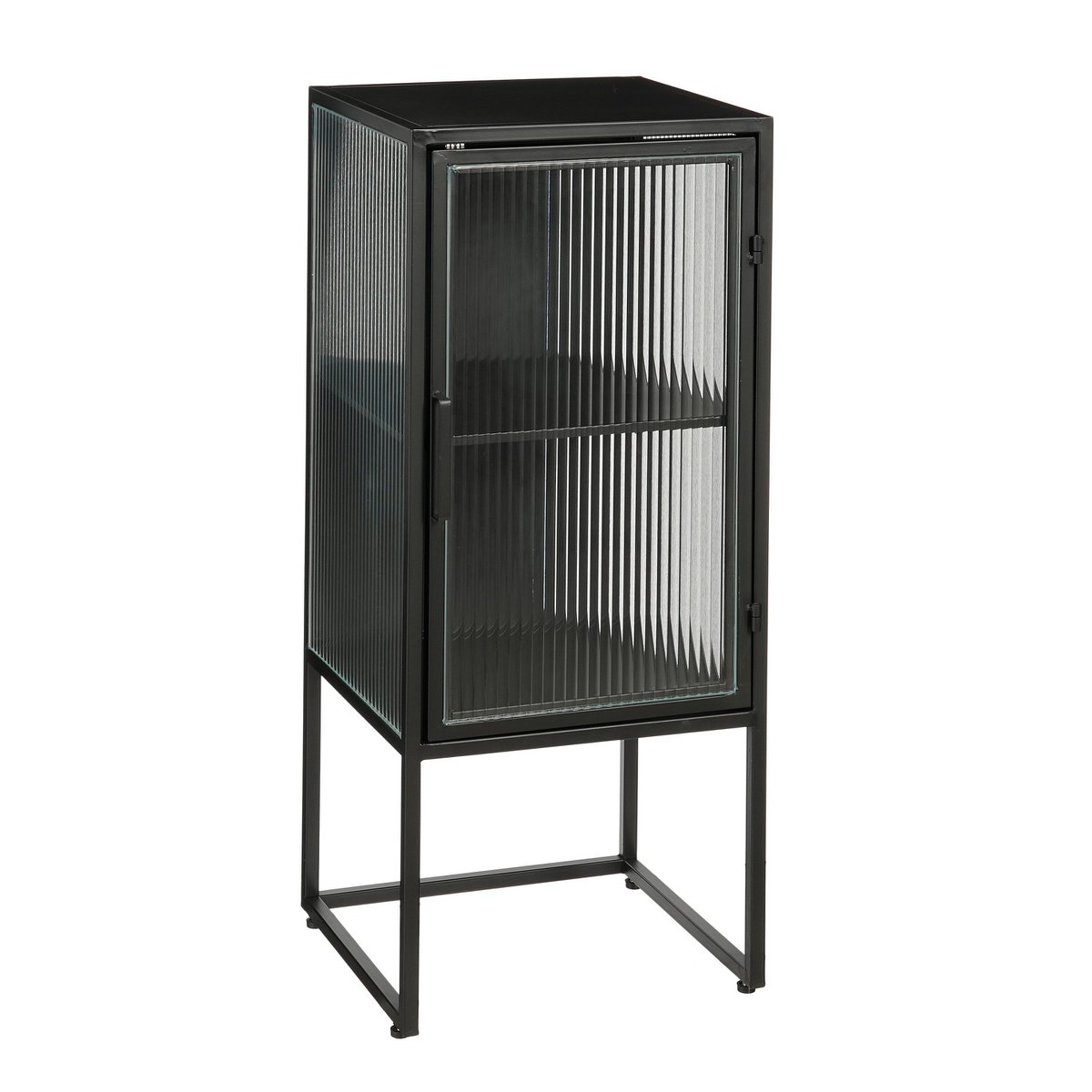 Clifton opbergkast zwart, geribbeld glas, 90 cm