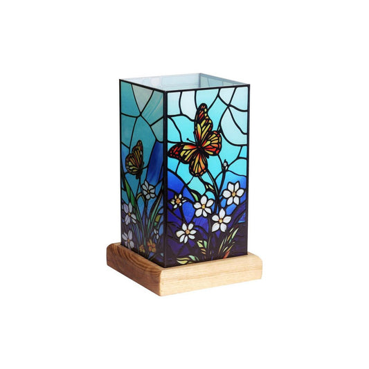 LED vlinder lamp USB met houten voet 16,5 cm