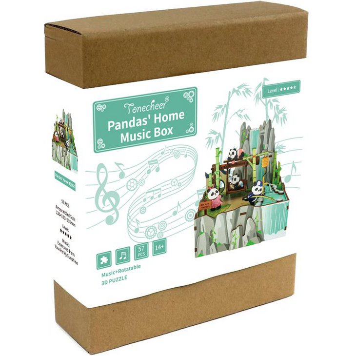 DIY 3D houten muziekdoos Panda's Home, 13 x 10,3 x 13,8 cm