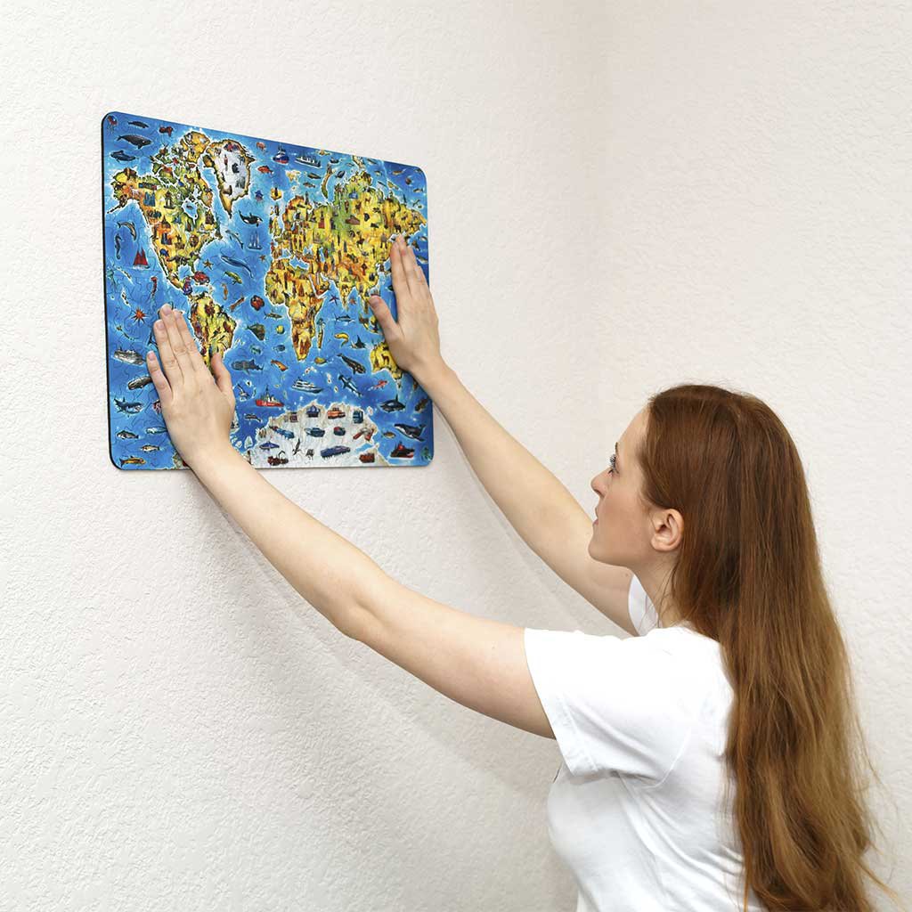 Houten legpuzzel World Map in kleur 501 stukjes, 55 × 39,3 cm