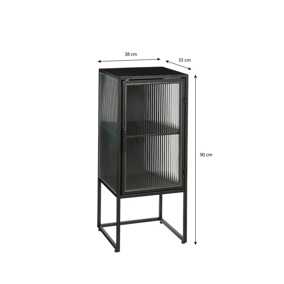 Clifton opbergkast zwart, geribbeld glas, 90 cm