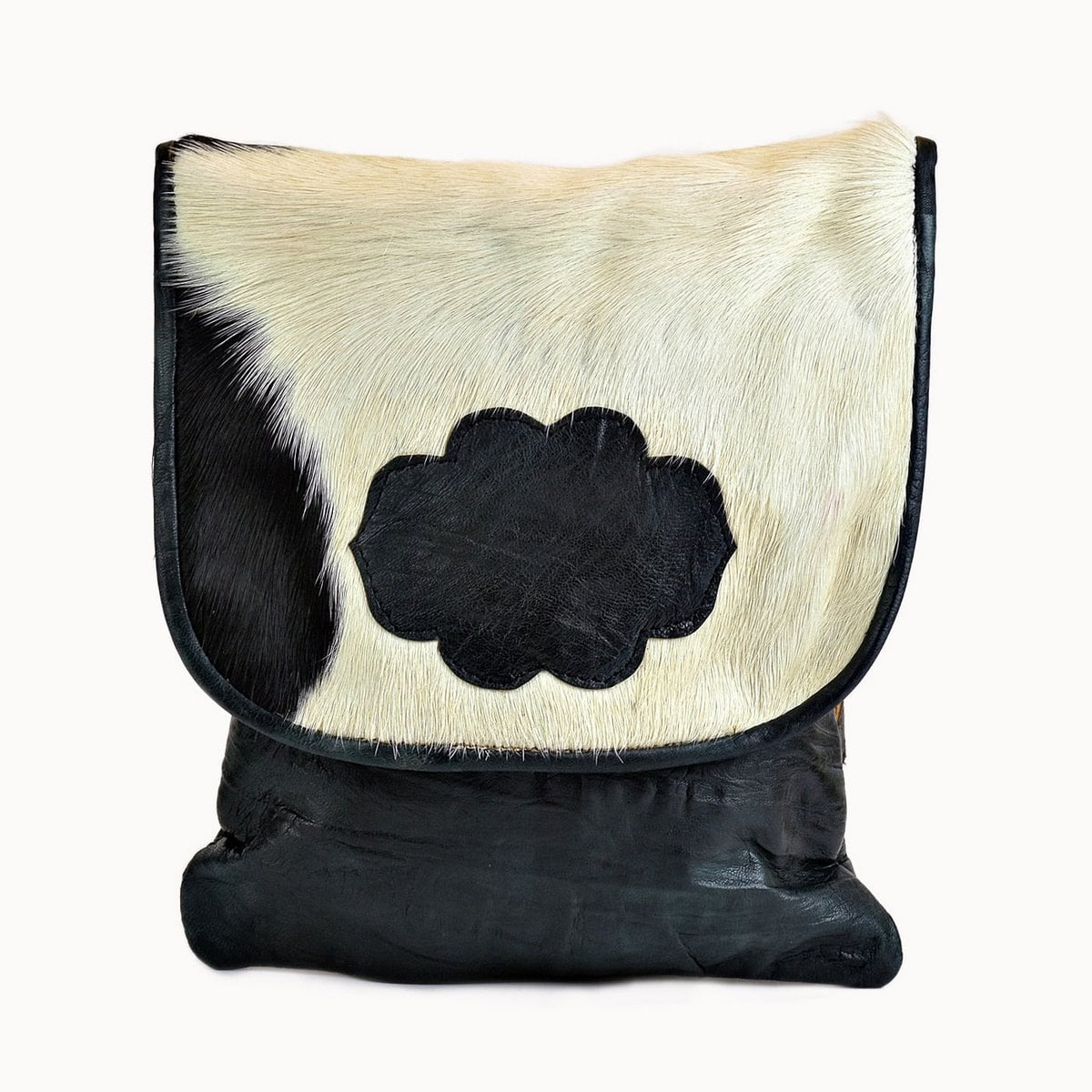 Polly leren schoudertas met koeienvacht, 24 × 32 cm