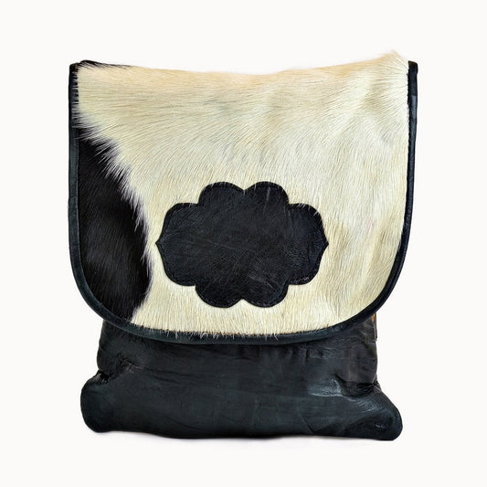 Polly leren schoudertas met koeienvacht, 24 × 32 cm