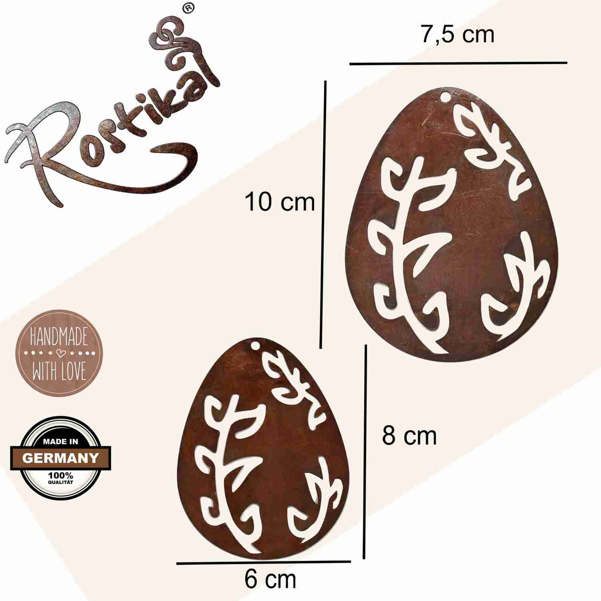 Roestmetalen paaseieren, motief rank, 2 stuks