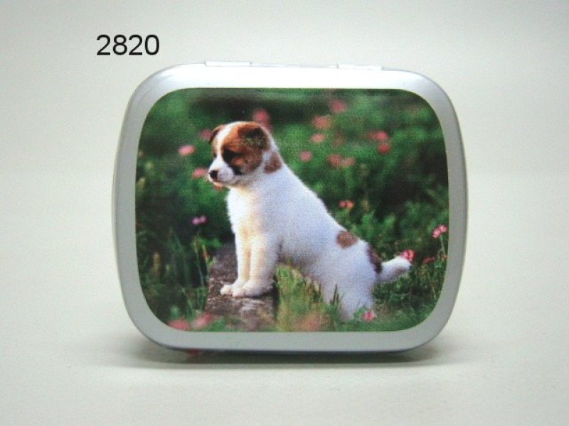 Hond/puppy, blikje met pepermunt