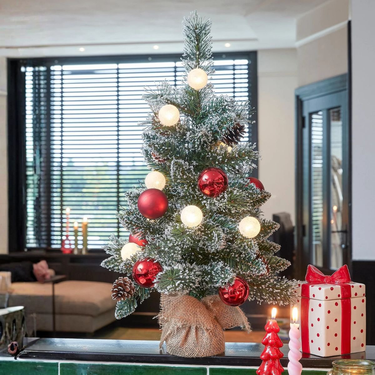 Kaprun kunstkerstboom met rijp-effect en LED, 60 cm, Ø 39 cm