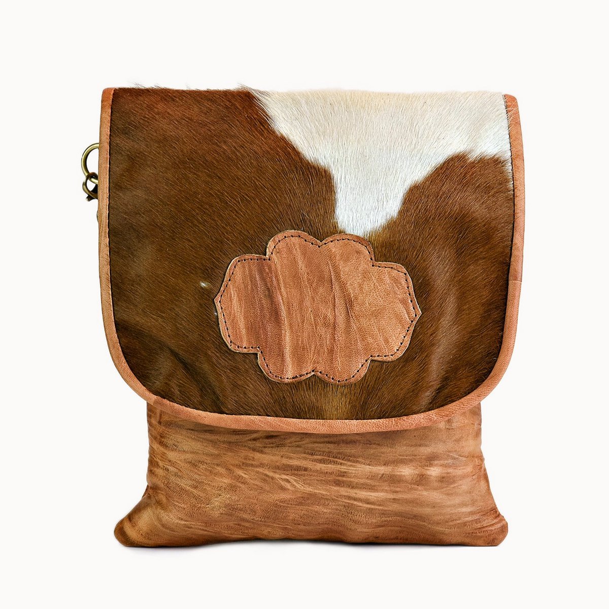 Polly leren schoudertas met koeienvacht, 24 × 32 cm