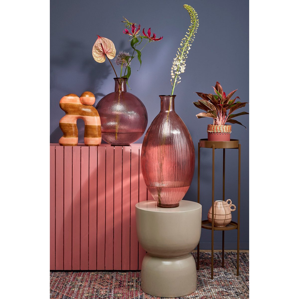 Mica Decorations Firenza Flesvaas – Glas Roze (H42 x Ø34 cm)