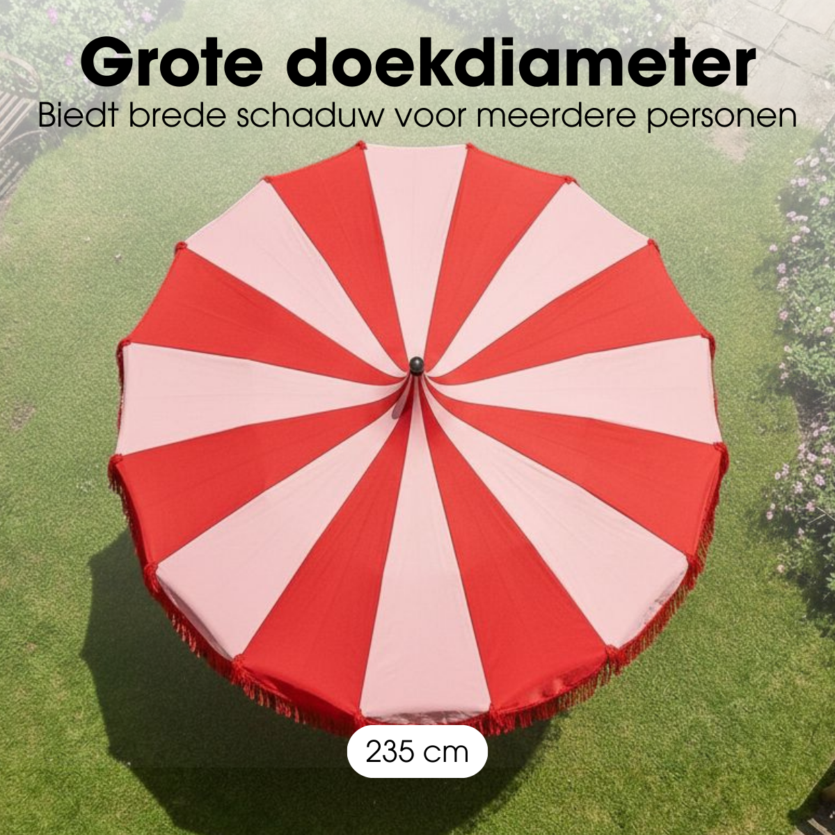 Rood gestreepte parasol met franjes Ø235 cm