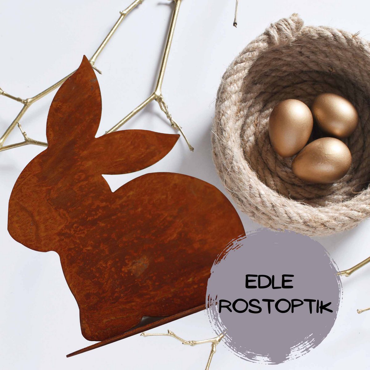 Roestmetalen zittende paashaas