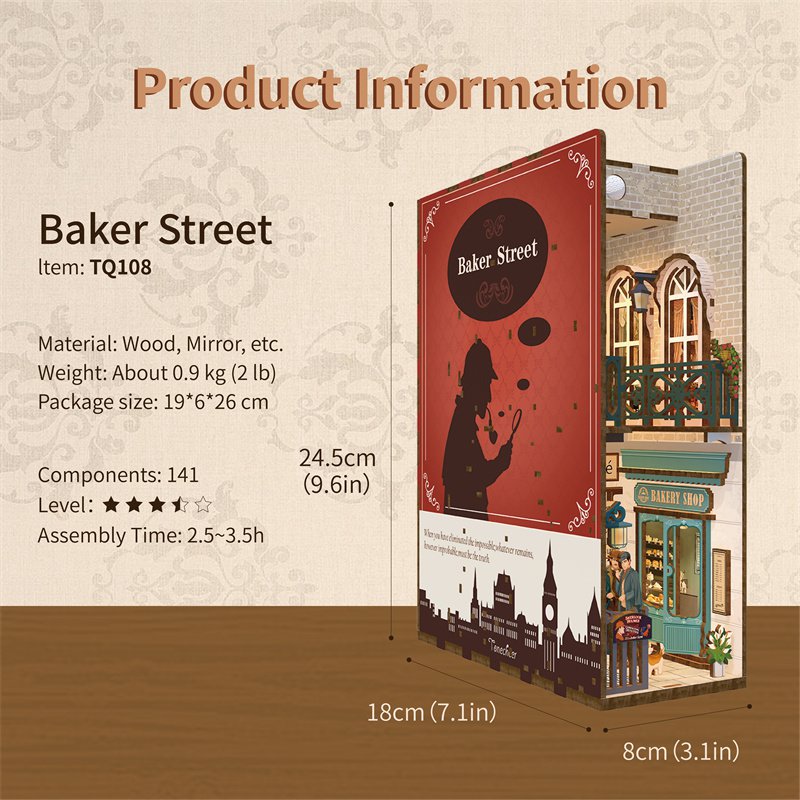 DIY book nook Baker Street bookend, 24,5 cm