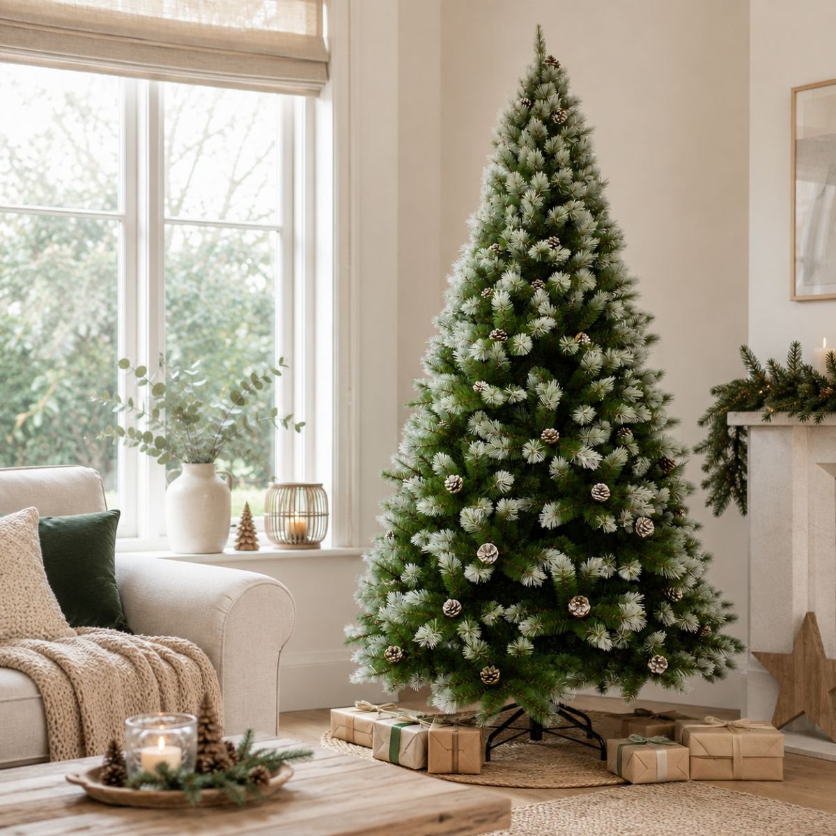 Pittsburgh frosted kunstkerstboom met dennenappels, 185 cm